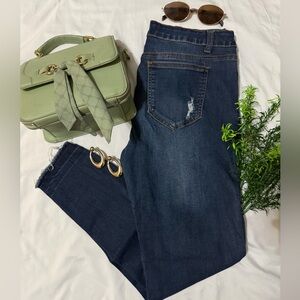 Encore Jeans Dark Wash Distressed Skinny Jeans